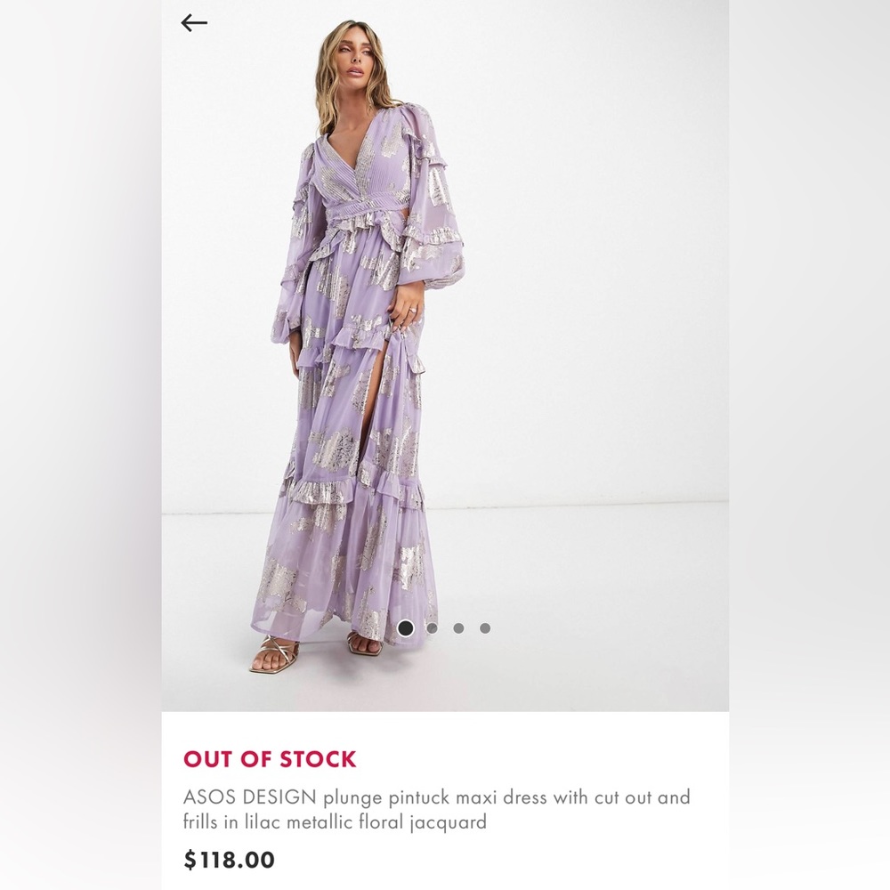 NWT ASOS plunge lilac cut out maxi dress in lilac metallic floral jacquard